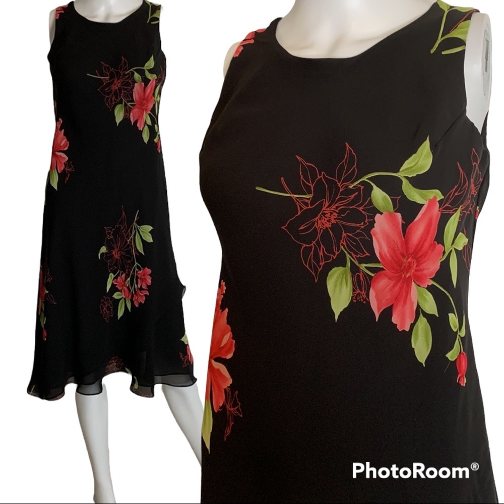 Vintage 90s Black Pink Floral Dress
